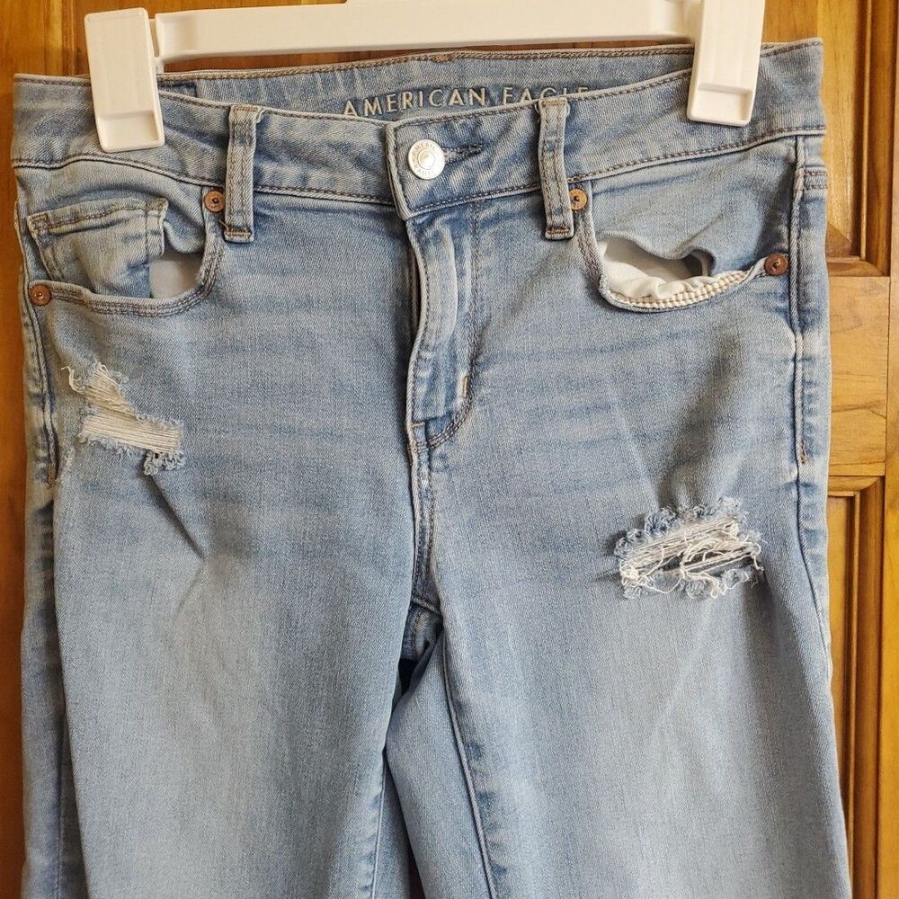 American Eagle Sz 4 X-Short Skinny Jeans Womens Light Wash Distressed Next Level